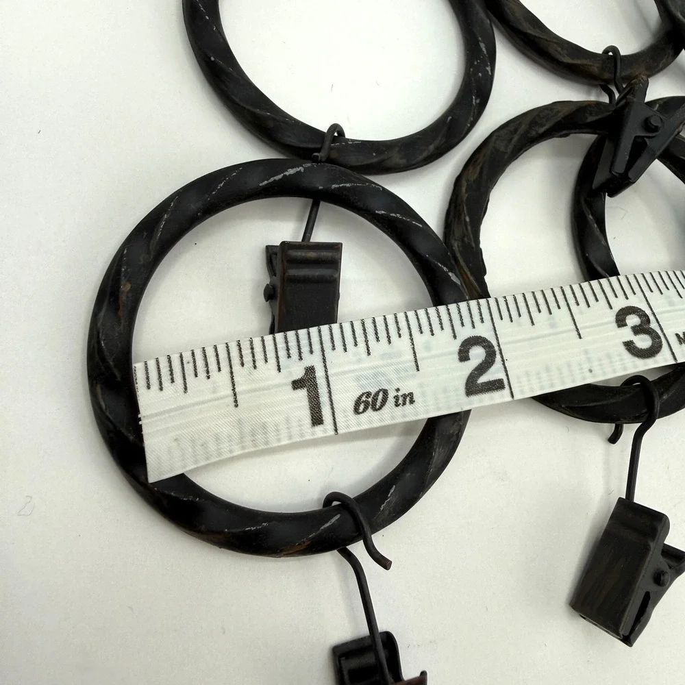 Set of 7 Twisted Metal Curtain Rings with Clip 2 Inch Inner Diameter Dark Bronze